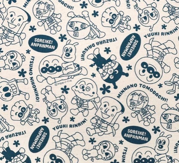 Photo2: 【1米 價格】🟦日本製｜💢 非 現貨｜100% 棉 ~ 85%棉 15%麻｜麵包超人 線條畫單色圖案｜2026年 2月 (2)