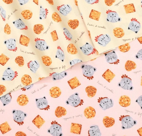 Photo1: 【1米 價格】🟩日本製｜💢 非 現貨｜100% 棉 ~ 牛津布｜動物 熊、貓貓 餅乾 (1)