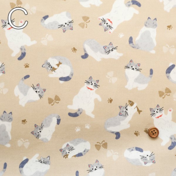 Photo4: 【1米 價格】🟡日本製｜💢 非 現貨｜100% 棉 ~ 牛津布｜動物 撒嬌的小貓 (4)