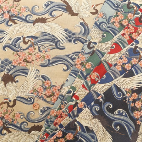 Photo1: 【1米 價格】🟡日本製｜💢 非 現貨｜100% 棉 ~ 薄棉｜和風 日式 櫻花和鶴｜2026年 (1)