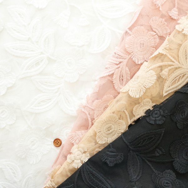 Photo1: 【1米 價格】🟡日本製｜💢 非 現貨｜100% Polyester ~ 薄紗｜剌繡 花朵｜2026年 (1)