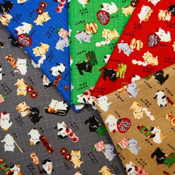 Photo1: 【1米 價格】🟢日本製｜💢 非 現貨｜100% 棉 ~ 薄棉 多臂織物｜和風 日式 貓咪與烤雞串｜2026年 (1)