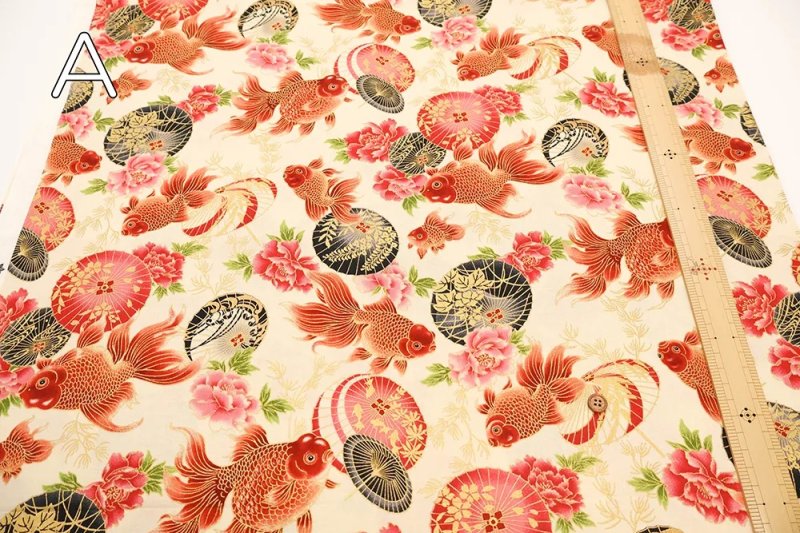 Photo3: 🌸和風感覺滿滿【日本選物｜預訂商品（約15–20日到貨）】🟡日本製｜100% 棉 床單厚度｜百華繚蘭 金魚與和傘圖案｜2026年 4月｜附【8款實用建議 及 迷你斜孭袋 建議用布量 參考】 (3)