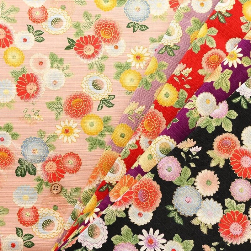 Photo1: 💖帶有自然細緻光澤感及挺身效果【日本選物｜預訂商品（約15–20日到貨）】🟡日本製｜100% 棉 薄 Shantung 布料 布面帶有不規則竹節紋理，富有手作與天然質感｜花朵 小菊｜2026年 5月 (1)
