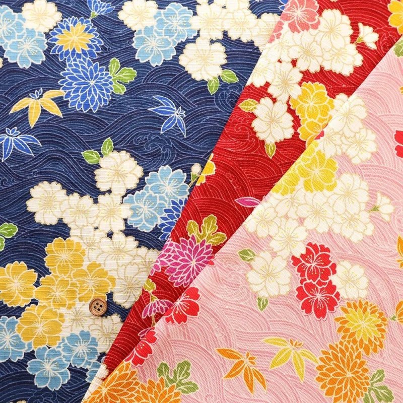 Photo1: 帶有好運連綿的🌊青海波 日本傳統紋樣【日本選物｜預訂商品（約15–20日到貨）】🟡日本製｜100% 棉 薄 ｜花朵 小菊｜2026年 5月 (1)