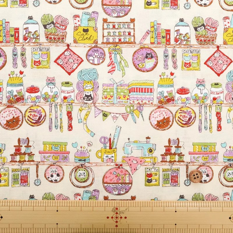 Photo3: 🐱小貓喵【日本選物｜預訂商品（約15–20日到貨）】🟡日本製｜100% 棉 床單厚度｜小貓 縫紉時間到 動物｜2026年 6月 (3)