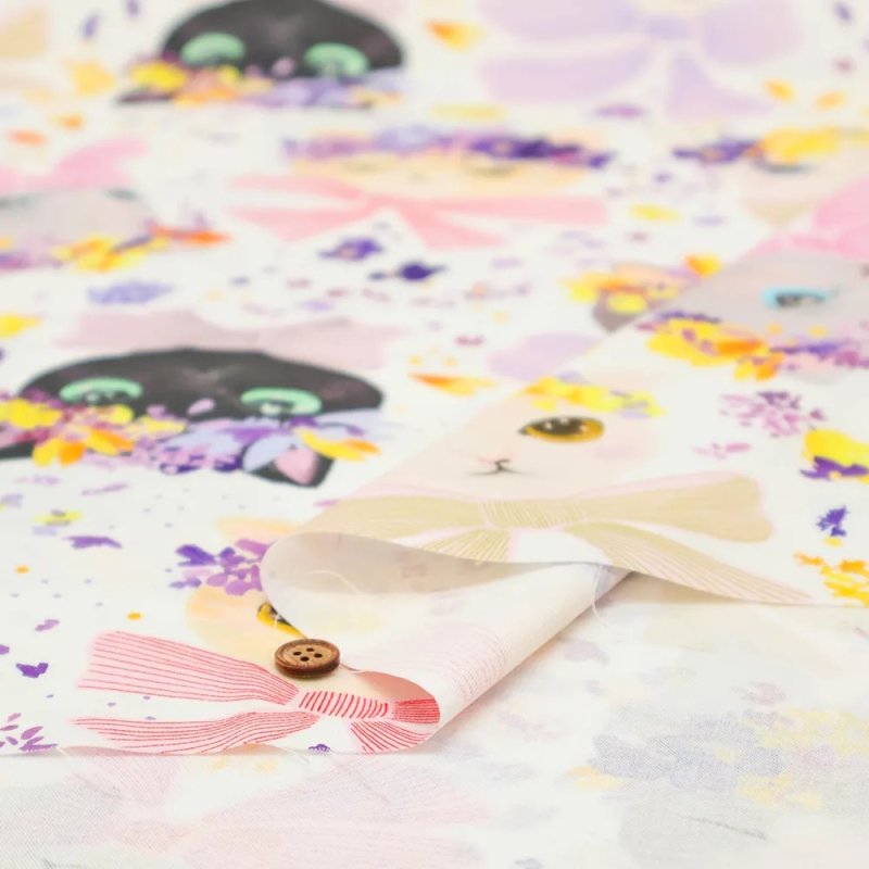 Photo2: 🐱花貓【日本選物｜預訂商品（約15–20日到貨）】🟡日本製｜100% 棉 床單厚度 噴墨印花｜「nora.」花貓 動物｜2026年 6月 (2)