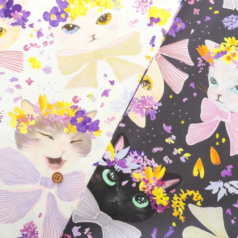 Photo1: 🐱花貓【日本選物｜預訂商品（約15–20日到貨）】🟡日本製｜100% 棉 床單厚度 噴墨印花｜「nora.」花貓 動物｜2026年 6月 (1)