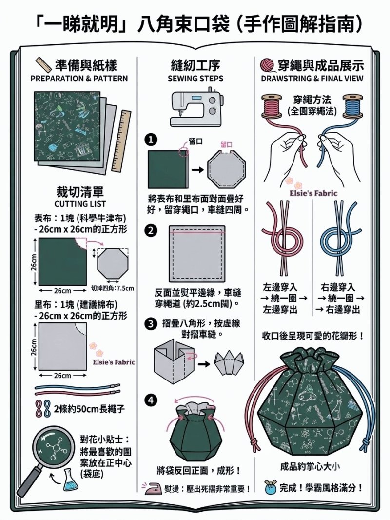 Photo1: 🏷️ 現貨清倉｜‼️不適用於 滿 $350 包郵 及 滿 $600 減 $30｜🔴 日本製｜💢 綠 *0.5m 現貨｜100% 棉 牛津布｜科學 science｜數理柄 化學Chemistry｜附💡【八角束口袋(手作圖解指南)】