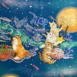 Photo1: 🐱月光下的貓【日本選物｜預訂商品（約 20 日到貨）】🟣日本製｜100% 棉 薄 噴墨印花｜365 CAT.ART 繪本世界、神秘的魔法色彩、動物、暹羅貓、虎斑貓、長毛白貓、小星球、狐狸｜2026年 7月 (1)