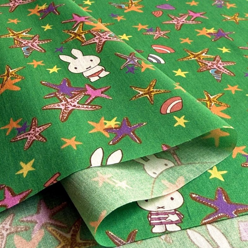 Photo10: Seaside Escape🐰Miffy【預訂商品（約 20日到貨）】🟣日本製｜100% 棉 ~ Liberty Tana Lawn 棉布 💡非常輕薄💡柔軟💡透氣💡表面帶有一種類似絲綢咁光滑細緻嘅質感｜⭐米菲⭐貝殼、海螺、海星⭐Miffy在海邊⭐懷舊氣息｜2026年 7月 (10)