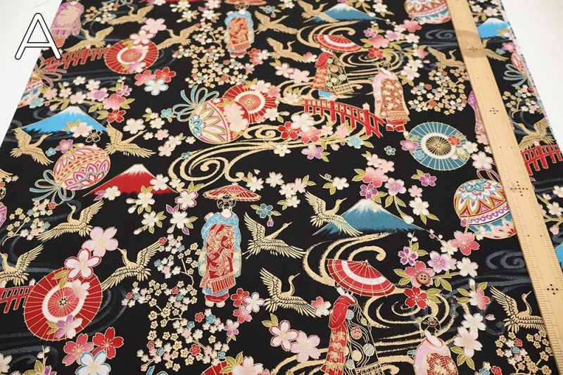 Photo3: 🇯🇵舞妓【日本選物｜預訂商品（約 20 日到港）】🟡日本製｜100% 棉 床單厚度｜日本傳統藝妓 櫻花、仙鶴和富士山 日式燙金棉布｜2026年 9月 (3)