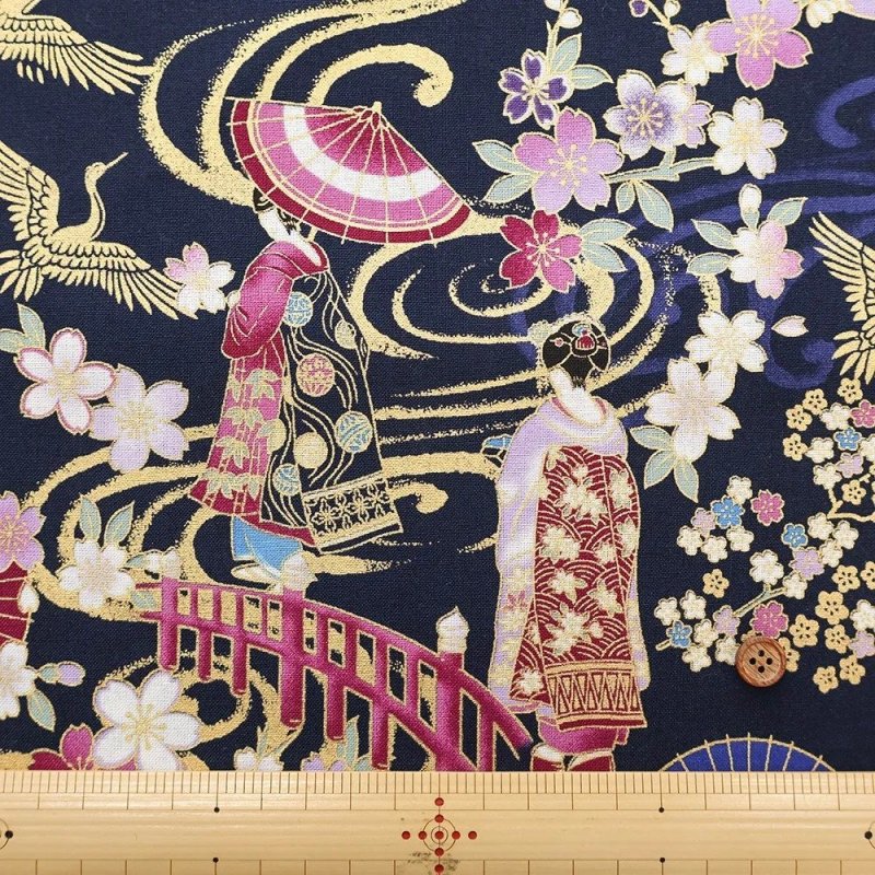 Photo6: 🇯🇵舞妓【日本選物｜預訂商品（約 20 日到港）】🟡日本製｜100% 棉 床單厚度｜日本傳統藝妓 櫻花、仙鶴和富士山 日式燙金棉布｜2026年 9月 (6)