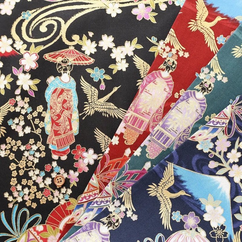 Photo1: 🇯🇵舞妓【日本選物｜預訂商品（約 20 日到港）】🟡日本製｜100% 棉 床單厚度｜日本傳統藝妓 櫻花、仙鶴和富士山 日式燙金棉布｜2026年 9月 (1)
