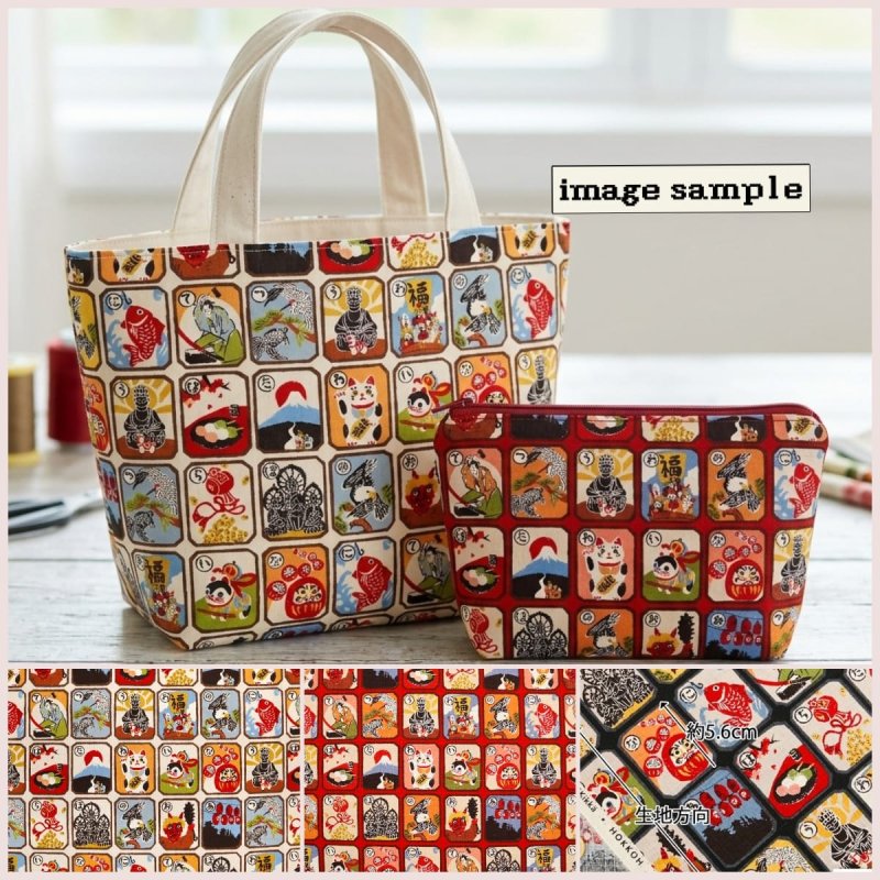Photo1: 🇯🇵 民俗圖案【日本選物｜預訂商品（約 20日到港）】🟢日本製｜100% 棉 薄 多臂織法｜伊呂波歌留多 招財貓、達摩、富士山、大佛、赤鬼｜2026年 10月 (1)