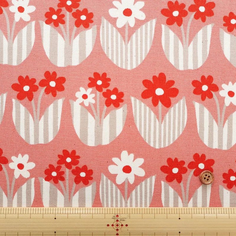 Photo3: 🌷鬱金香與小花【日本選物｜預訂商品（約 20 日到港）】🟡日本製｜100% 棉 牛津布｜復古北歐風格 條紋葉片｜2026年 10月 (3)
