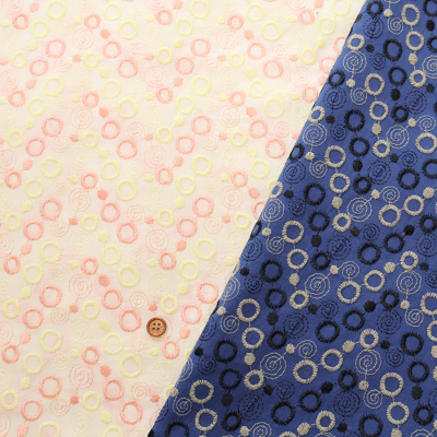 【1米 價格】🟡日本製｜💢 非 現貨｜布料 : 100% 棉 ; 剌繡線 : 100% polyester｜剌繡 簡約圓圈｜2025年 5月